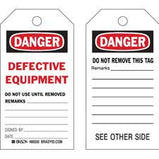 Brady Accident Prevention Tags: DANGER Defective Equipment Do Not Use Until Removed| Buy online