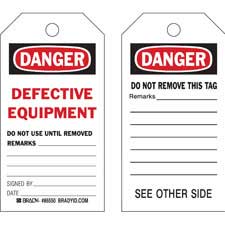 Brady Accident Prevention Tags: DANGER Defective Equipment Do Not Use Until Removed| Buy online